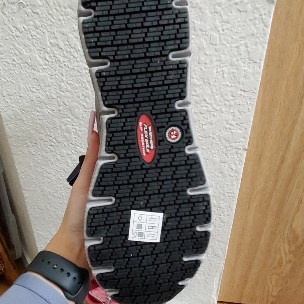 Sketchers Slip Resistant Pink/Gray Sneaker 8.5 - Picture 2 of 5